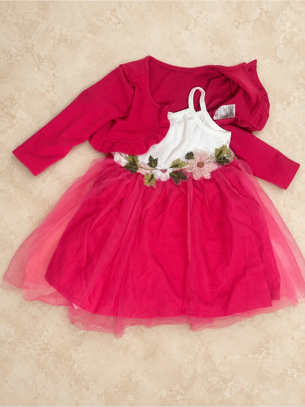 🌺 Toddler Girls 1-2Y Pink Floral Tulle Dress + Bolero 2 Piece Party Set 🌸